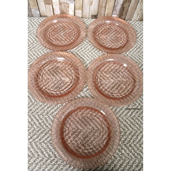 Set of 5 Vintage Pink- Ridged Plates - Picture 1 of 6